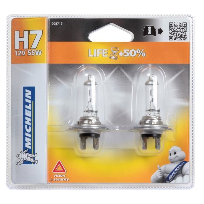 2 Ampoules Voiture H7 Life100 55w Michelin Feu De Croisement Route Antibrouillard