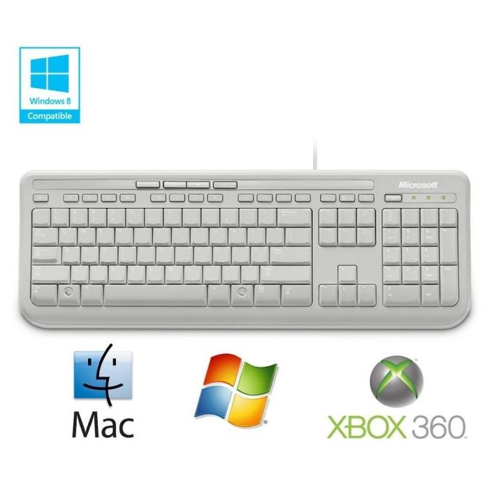 Clavier Filaire Microsoft Wired Keyboard 600 - Blanc - Azerty - Resistant Aux Eclaboussures - Touches Silencieuses