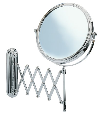 Wenko Miroir Maquillage Mural Telescopique Deluxe, Miroir Grossissant X5, Ø 19 Cm, Acier, 23x38x50 Cm, Chrome