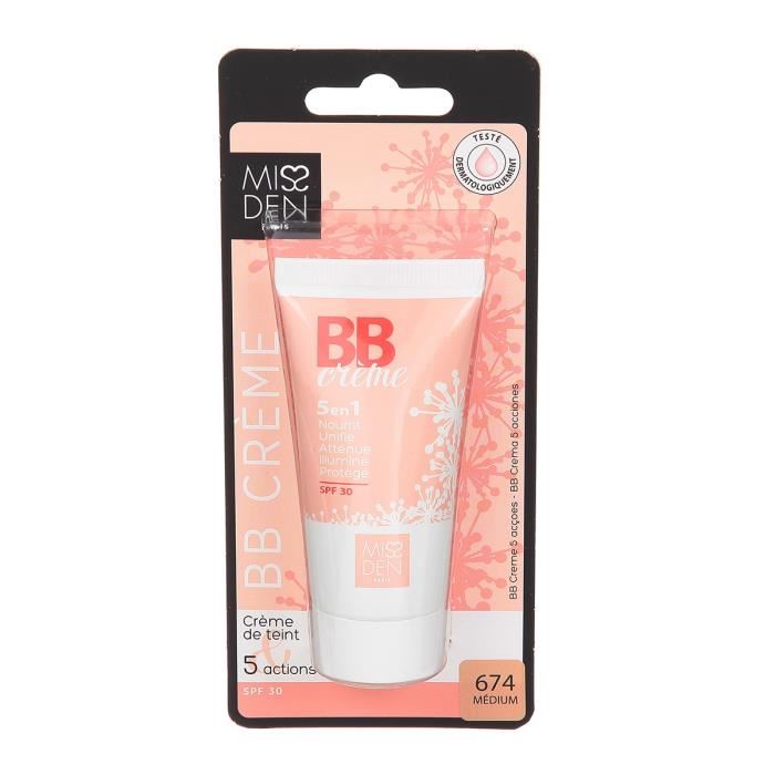 Bb Creme - Miss Den - Teint Sublime - Vitamine C & E - Huile Vegetale - Creme Teintee Éclat Et Protection - Teinte 674 Medium