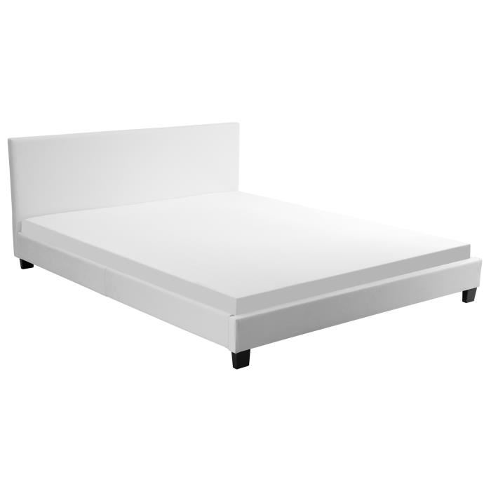 Monaco Lit Adulte Contemporain Avec Led Simili Blanc Sommier Et Tete De Lit Inclus L 140 X L 190 Cm