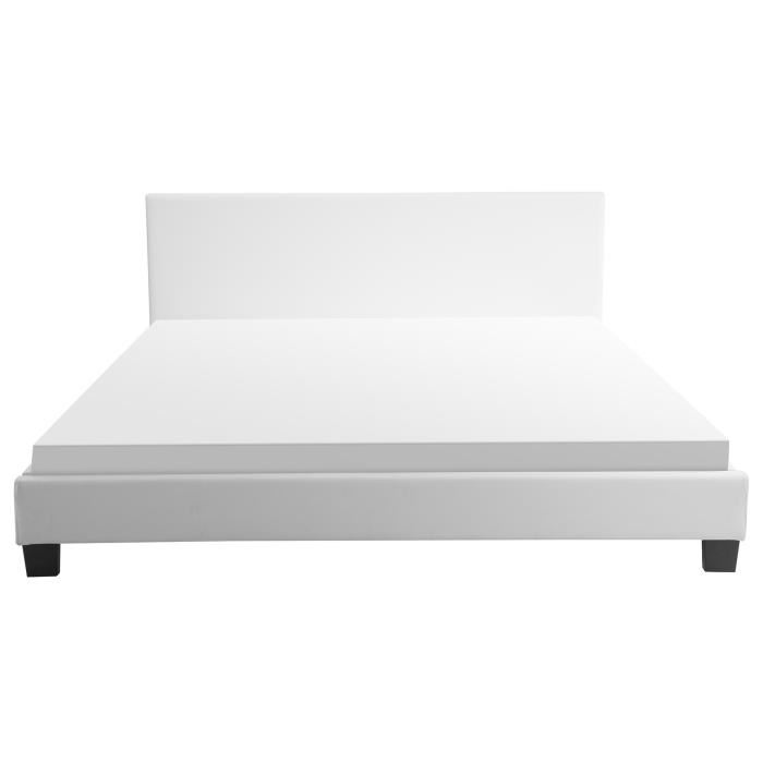 MONACO Lit adulte classique avec LED Simili blanc Sommier et tete de lit inclus l 140 x L 190 cm