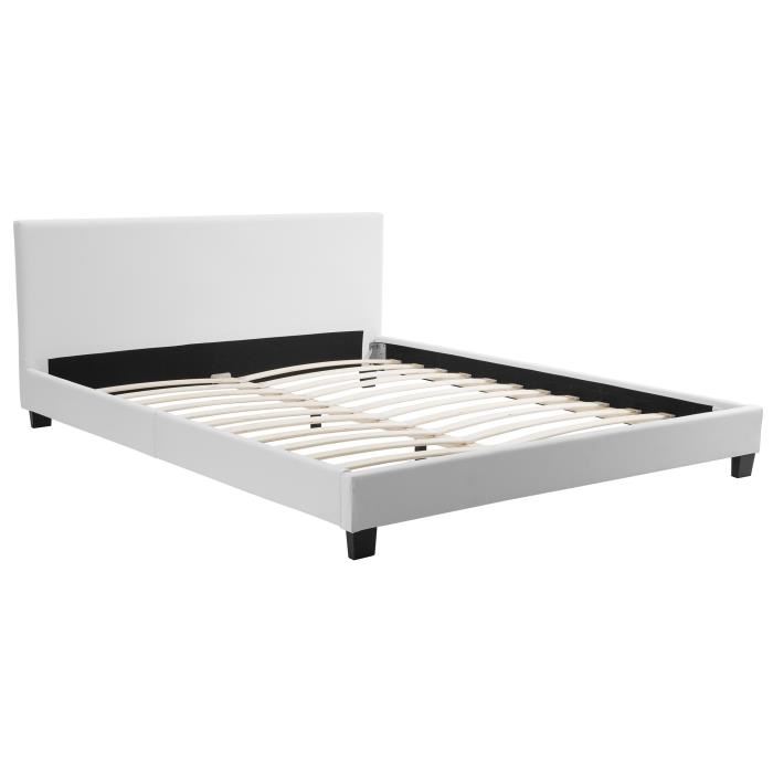 Monaco Lit Adulte Contemporain Avec Led Simili Blanc Sommier Et Tete De Lit Inclus L 140 X L 190 Cm
