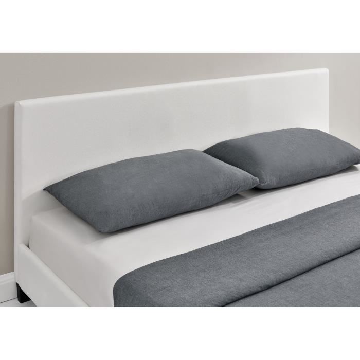 Monaco Lit Adulte Contemporain Avec Led Simili Blanc Sommier Et Tete De Lit Inclus L 140 X L 190 Cm