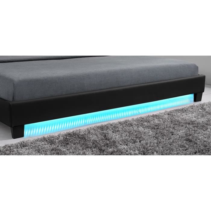 Monaco Lit Adulte Contemporain Avec Led Simili Noir Sommier Et Tete De Lit Inclus L 140 X L 190 Cm