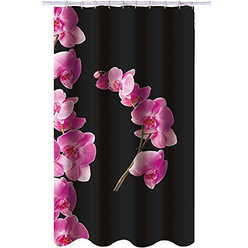 Rideau de douche Noir Orchidees Roses Lanyu Black 180 x 200 polyester