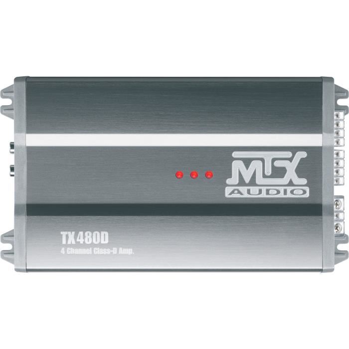 MTX TX480D Amplificateur 12V 4 Canaux Classe D 4x80W RMS en Aluminium