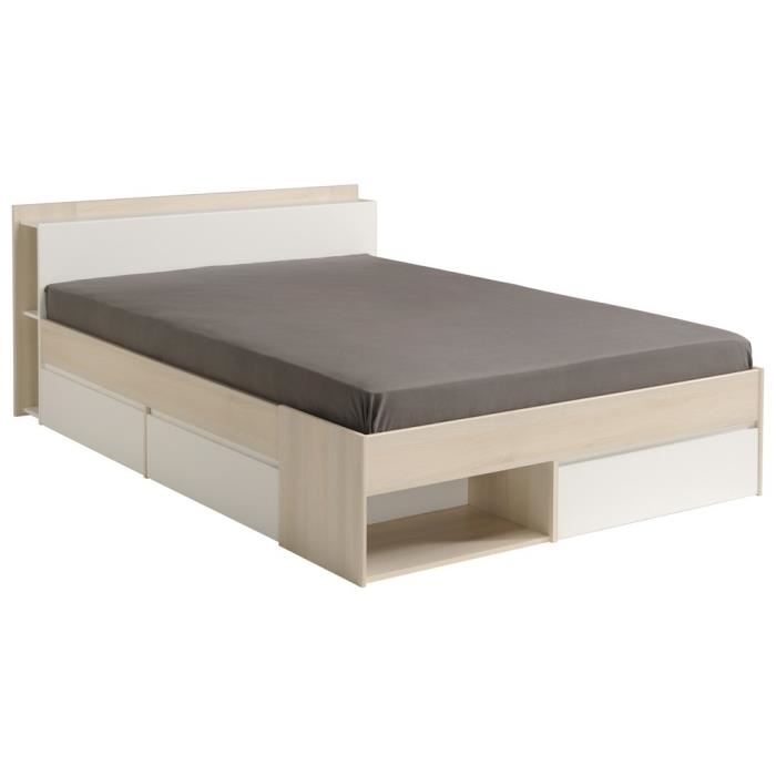 Lit Adulte Combo 140x190200 Cm Acacia Et Blanc 3 Tiroirs Parisot