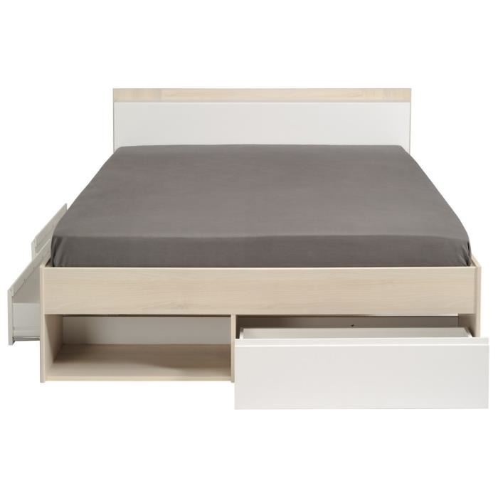 Lit Adulte Combo 140x190200 Cm Acacia Et Blanc 3 Tiroirs Parisot