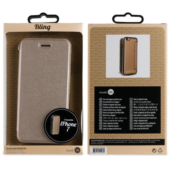 Muvit Life Etui Folio Case Bling Or Bord Or Pour Apple Iphone 7