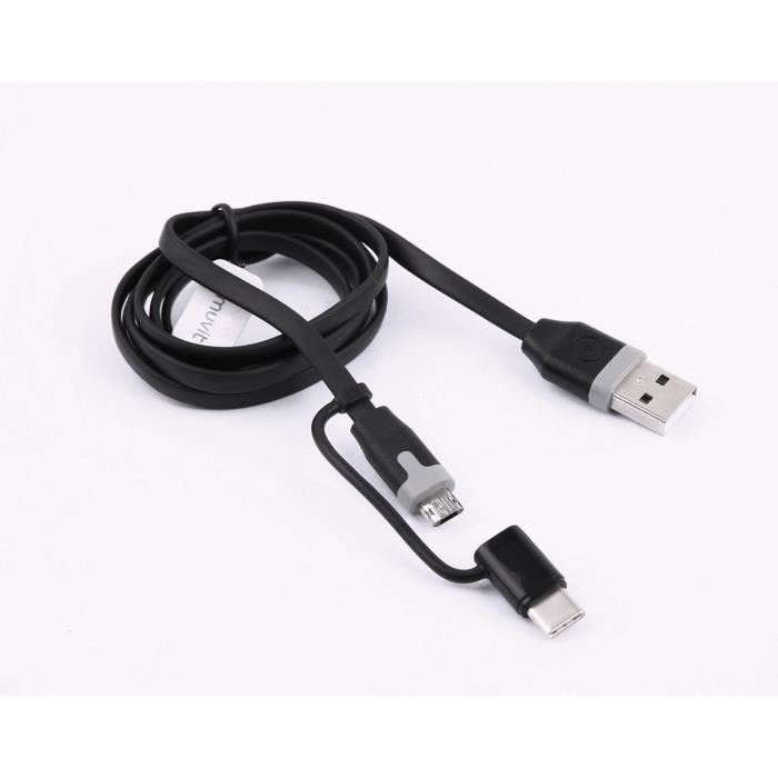 MUVIT TAB Cable 2 EN 1 MICRO USB REVERSIBLE + ADAPTATEUR TYPE C Noir