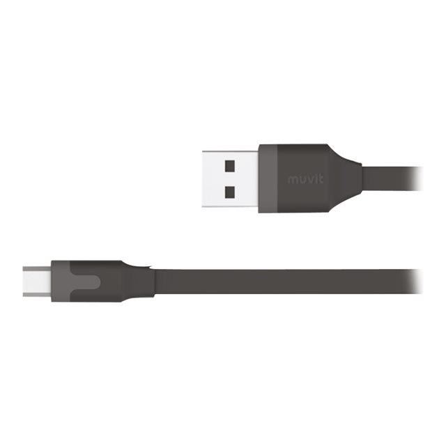 Muvit - TAB Cable PLAT REVERSIBLE CHARGE&SYNCHRO MICRO USB 1M 2,4A NOIR