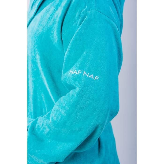 Naf Naf Peignoir Avec Capuche En Velours 100% Coton - Taille L - Bleu Turquoise