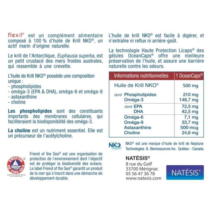 NATESIS Complement alimentaire Huile de Krill 100% pure NKO - 30 capsules - 500 mg