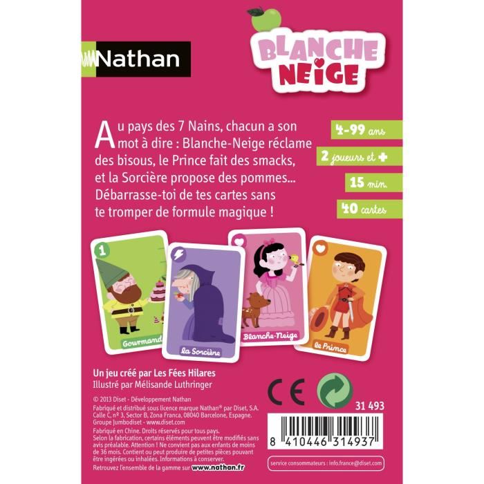 Jeu De Cartes - Nathan - Blanche Neige - 40 Cartes - Disney Princesses - 15 Min