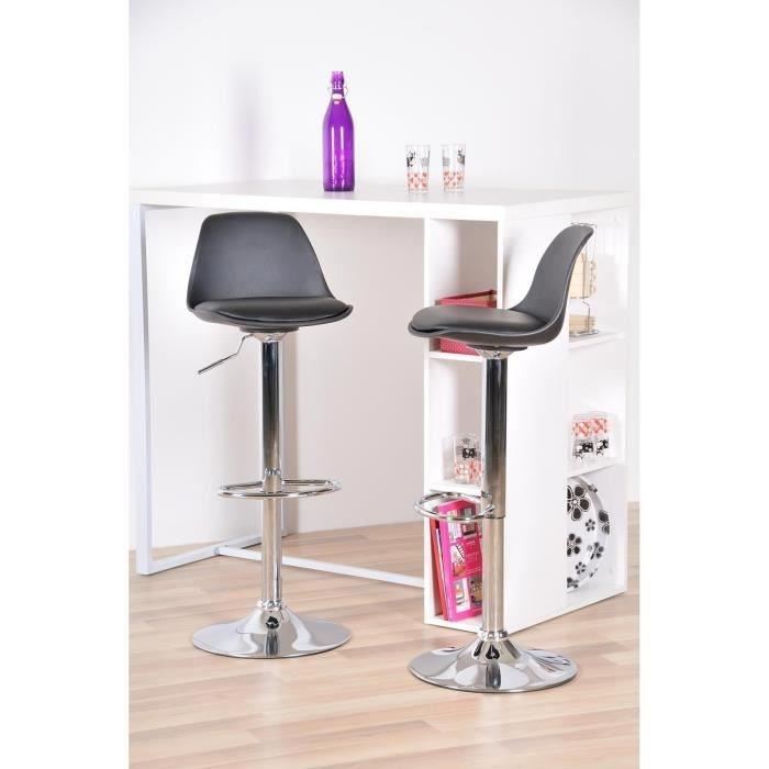 NEO Lot de 2 tabourets de bar - Simili noir - Contemporain - L 38 x P 42,5 cm