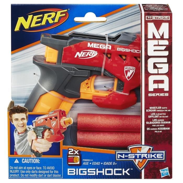 Pistolet Nerf Mega Bigshock - Nerf - Modele Compact Avec Une Portee De Plus De 21 Metres - 2 Flechettes Incluses