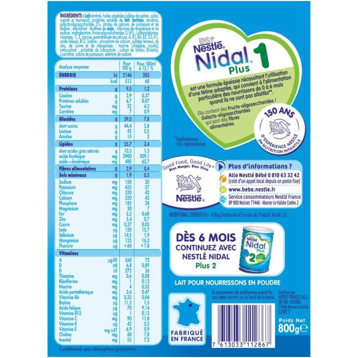 Nidal Plus Lait En Poudre 1er Âge Formule Épaissie 0-6m 800g