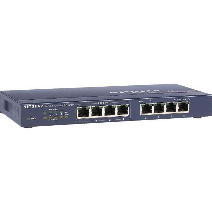 Netgear Switch Poe 8 Ports 10100 Boitier Metal Prosafe Fs108peu