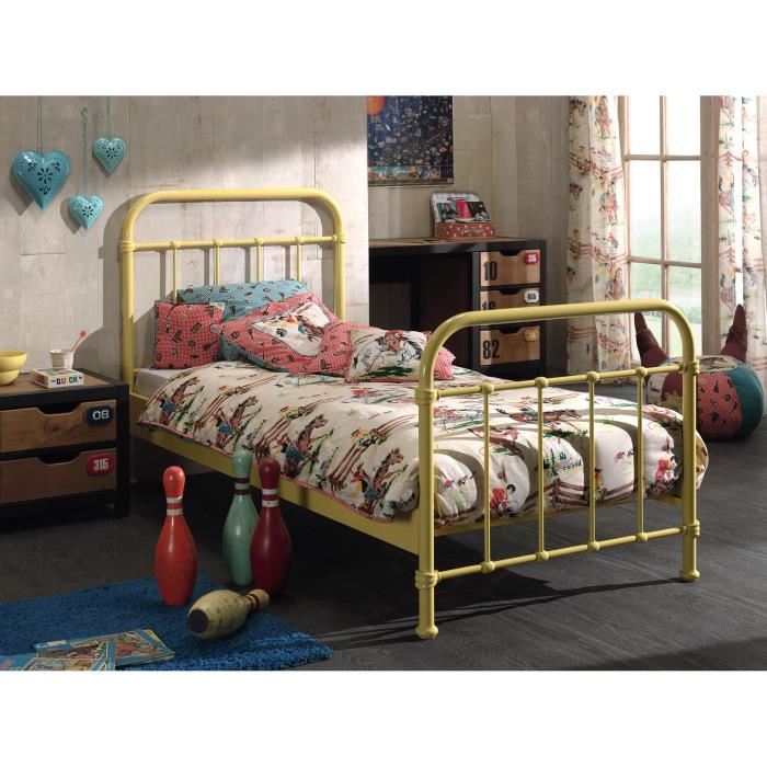 Lit Enfant Jaune En Metal - Vipack - 90x200cm - Sommier Inclus - Style Enfant