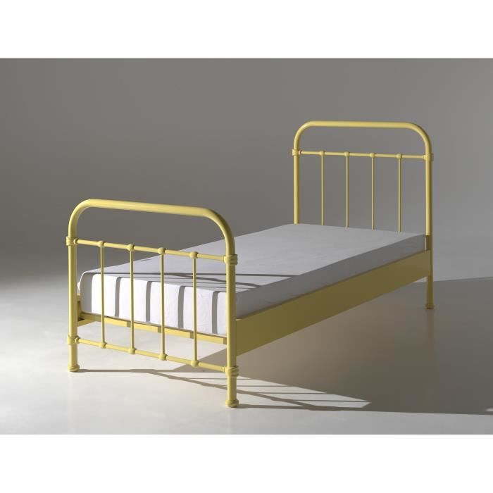 Lit Enfant Jaune En Metal - Vipack - 90x200cm - Sommier Inclus - Style Enfant