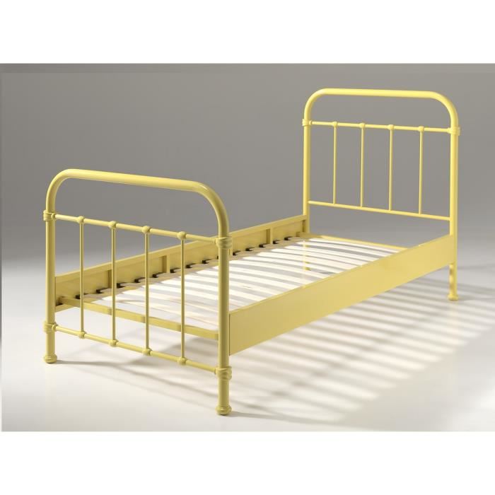 Lit Enfant Jaune En Metal - Vipack - 90x200cm - Sommier Inclus - Style Enfant