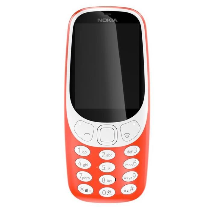 Telephone Mobile Nokia 3310 Rouge Ecran 24 Qvga Photo 2mp Avec Flash Led Batterie 1200mah