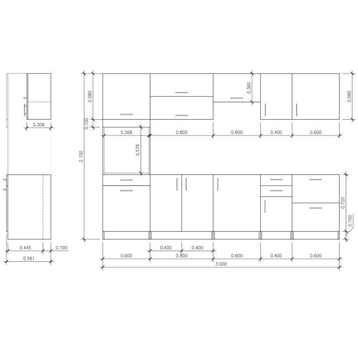Obi Cuisine Complete L 300 Cm Avec Colonne Gris Laque Brillant