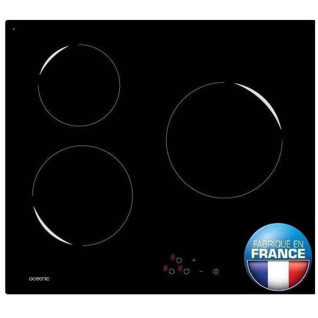 Oceanic Oceatv3zse Table De Cuisson Vitroceramique-3 Zones-5300w-l59xp52cm-revetement Verre-noir