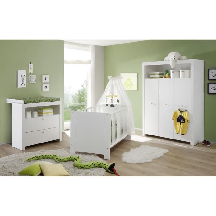 Chambre Bebe Trio Lit 70 X 140 Cm Commode A Langer Armoire Olivia Blanc Trend Team