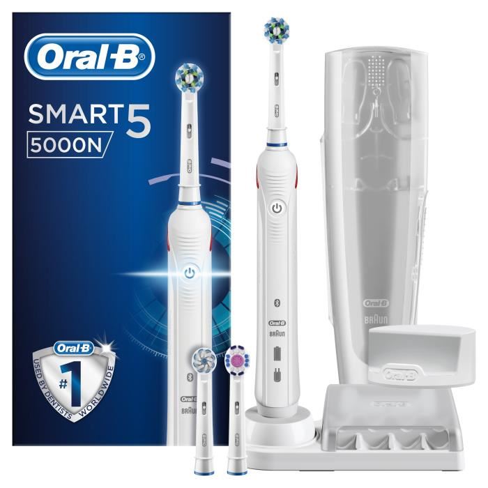 Oral B Pro 5000 Brosse A Dents Electrique Rechargeable 1 Manche Connecte Bluetooth Bleu 2 Brossettes Et 1 Etui De Voyage Offert