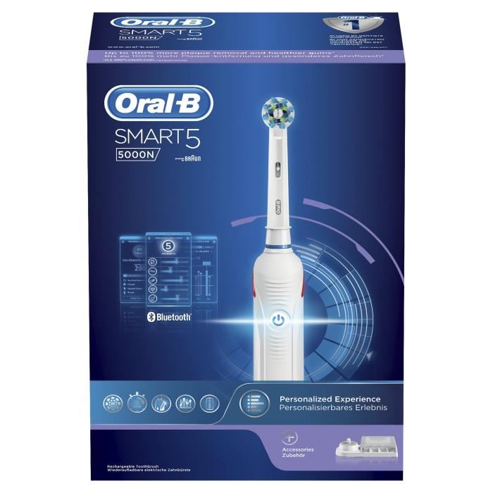 Oral B Pro 5000 Brosse A Dents Electrique Rechargeable 1 Manche Connecte Bluetooth Bleu 2 Brossettes Et 1 Etui De Voyage Offert
