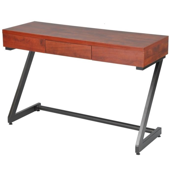 Oral Bureau Droit Contemporain En Metal Noir + Plateau Melamine Imitation Bois - L 116 Cm