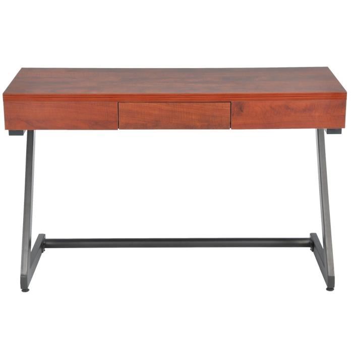 Oral Bureau Droit Contemporain En Metal Noir + Plateau Melamine Imitation Bois - L 116 Cm
