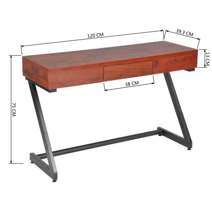 Oral Bureau Droit Contemporain En Metal Noir + Plateau Melamine Imitation Bois - L 116 Cm