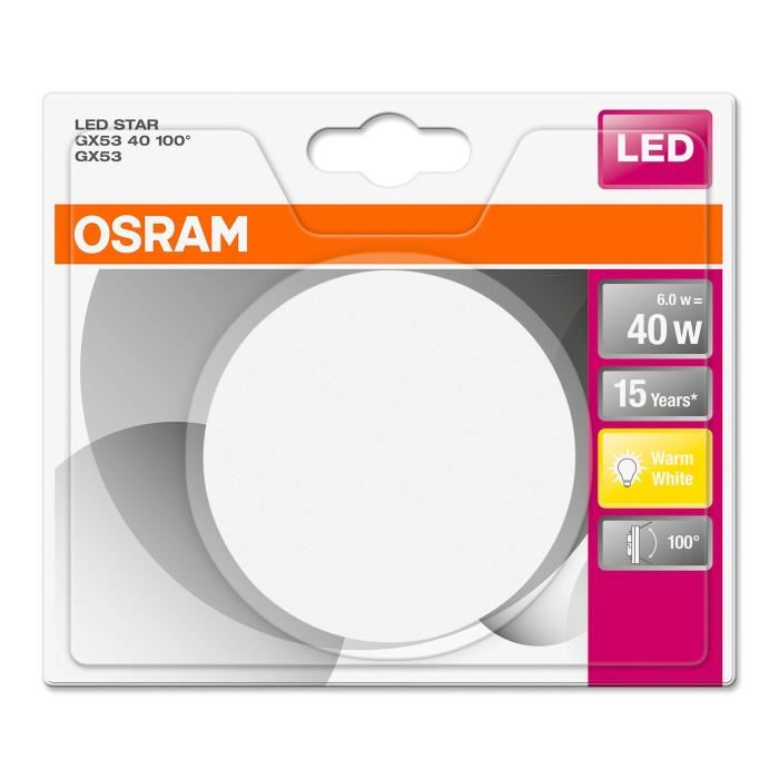 Osram 4058075052864 Led 4,70w Warm Cercle 2700k, Plastique, Gx53, 4.7 W, Bl