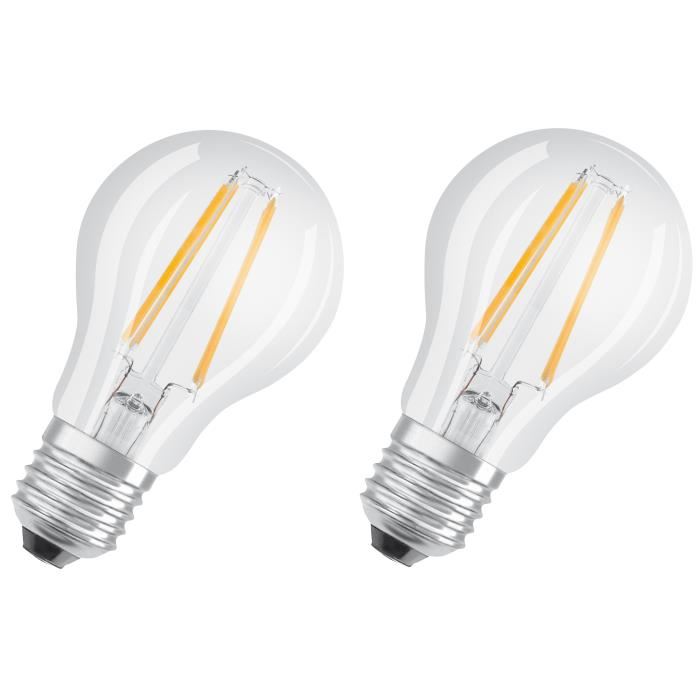 Osram Lot De 2 Ampoules Led E27 Standard Claire 6w Equivalent A 60w Blanc Chaud