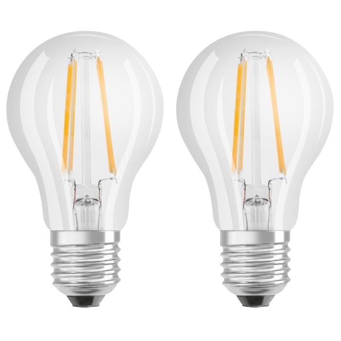 OSRAM Lot de 2 Ampoules LED E27 standard claire 6W equivalent a 60W blanc chaud