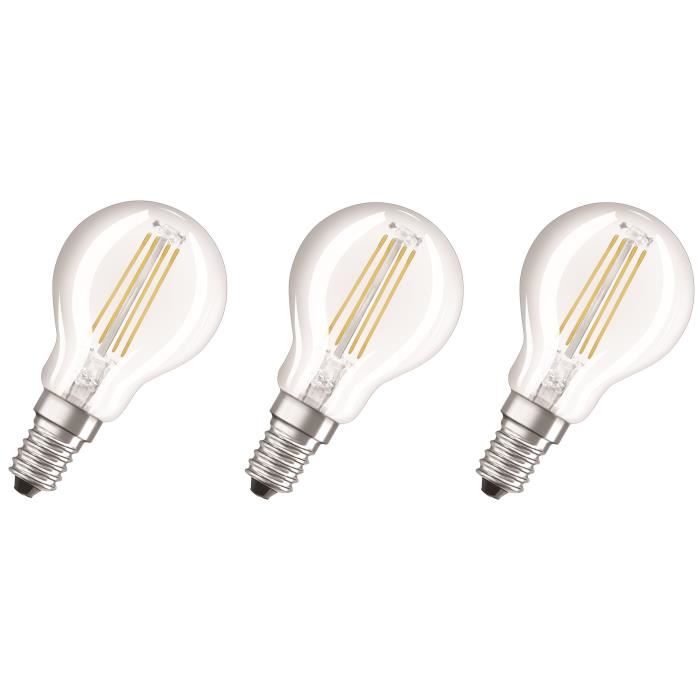 Osram Lot De 3 Ampoules Led E14 Spherique Claire 4 W Equivalent A 40 W Blanc Chaud
