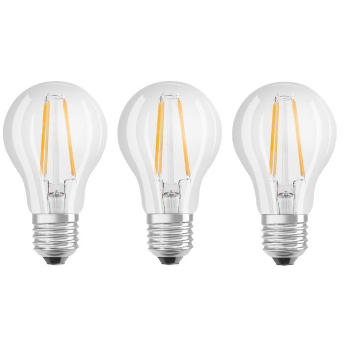 OSRAM Lot de 3 Ampoules LED E27 standard claire 7 W equivalent a 60 W blanc chaud