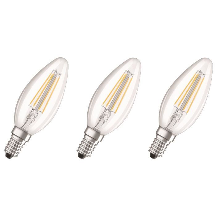 Osram Lot De 3 Ampoules Led E14 Flamme Claire 4 W Equivalent A 40 W Blanc Chaud