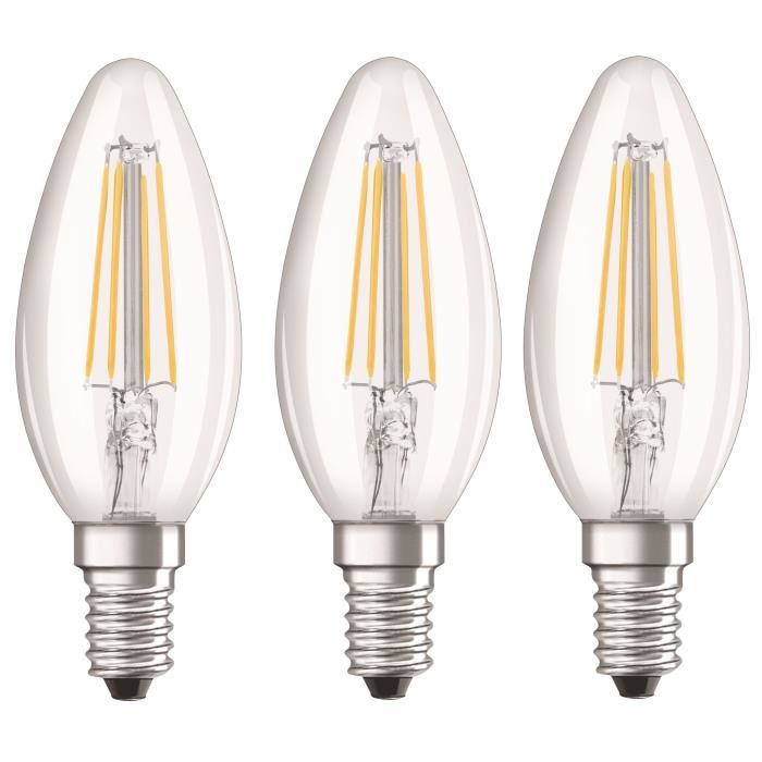 Osram Lot De 3 Ampoules Led E14 Flamme Claire 4 W Equivalent A 40 W Blanc Chaud