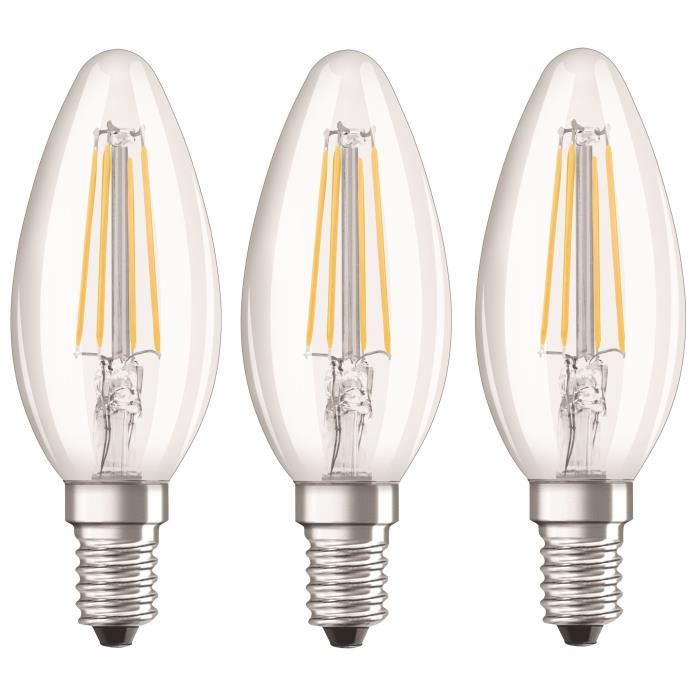 OSRAM Lot de 3 Ampoules LED E14 flamme claire 4 W equivalent a 40 W blanc froid