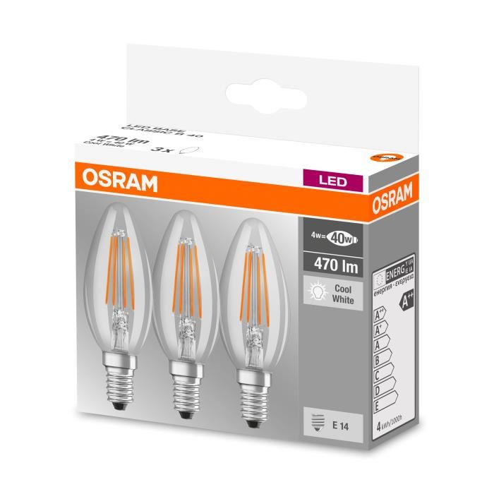 Osram Lot De 3 Ampoules Led E14 Flamme Claire 4 W Equivalent A 40 W Blanc Froid Lot De 2