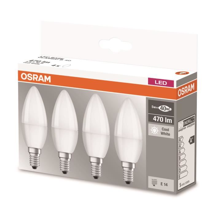 Osram Led Flamme Depolie Avec Radiateur 57w40w E14 Froid Lot De 4