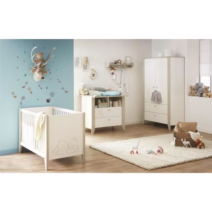 Armoire 2 Portes 2 Tiroirs Demeyere Ourson Bois Blanc Et Beige Bebe Mixte