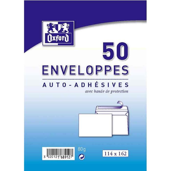 OXFORD 50 enveloppes auto adhesives 162 cm x 114 cm x 2 cm