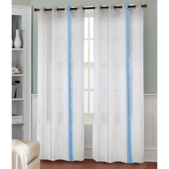 Paire de voilages rayures 140x260 cm Bleu