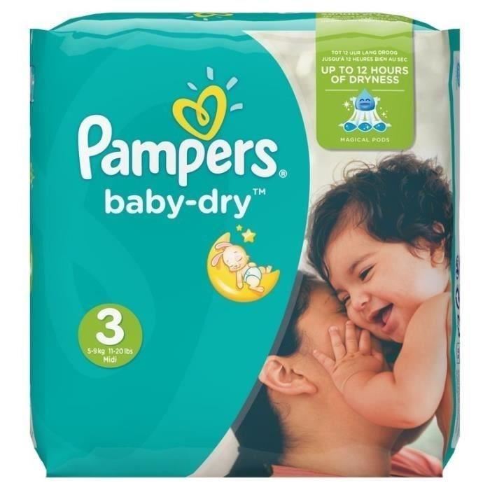 Pampers Baby Dry Taille 3 - 6 A 10 Kg - 198 Couches - Format Pack 1 Mois