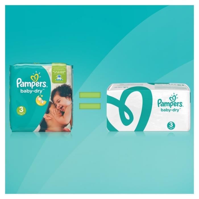 Pampers Baby Dry Taille 3 - 6 A 10 Kg - 198 Couches - Format Pack 1 Mois